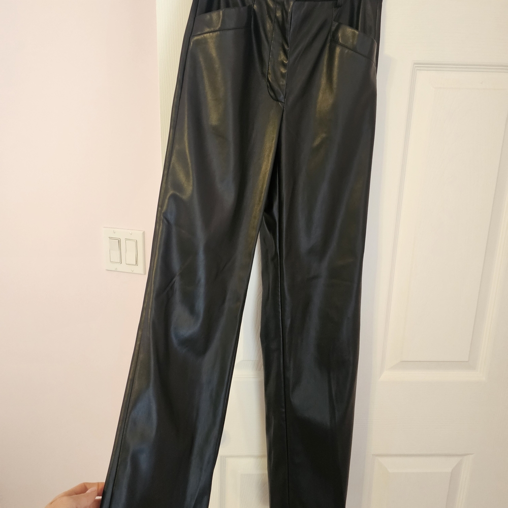 DKNY Black Leather Straight Leg Pants